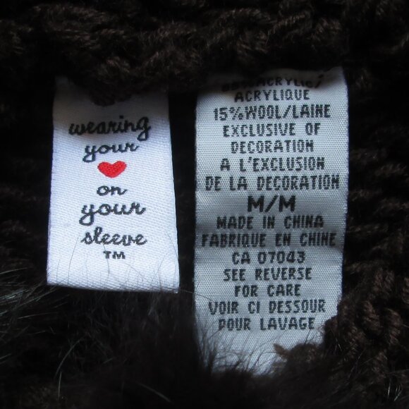 Women's Brown Acrylic Knitted Hoodie with Fur Trimming Size M - Picture 3 of 3